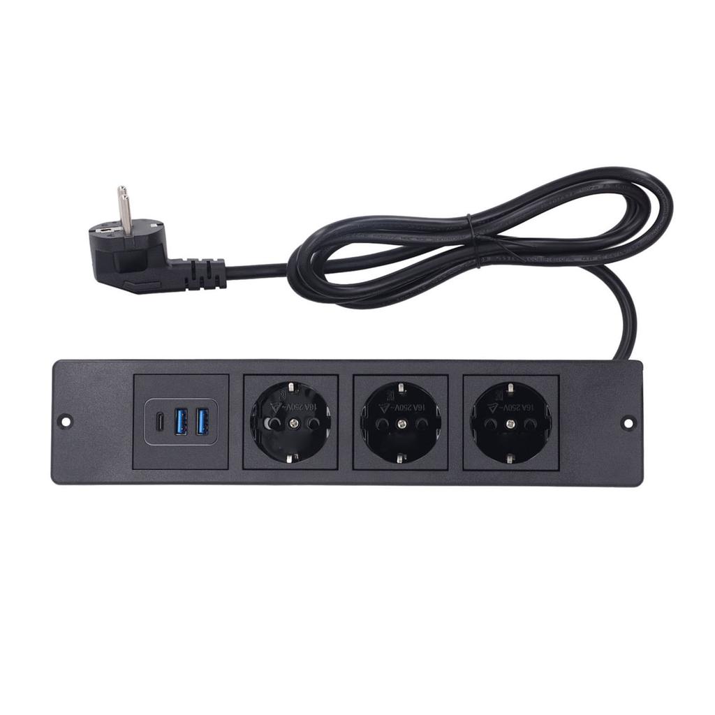 Versenkbare Steckdosenleiste 3x Steckdosen 2x USB A 1x USB C PD20W Anschlüsse Tischsteckdose mit 1,5 m Kabel Standard