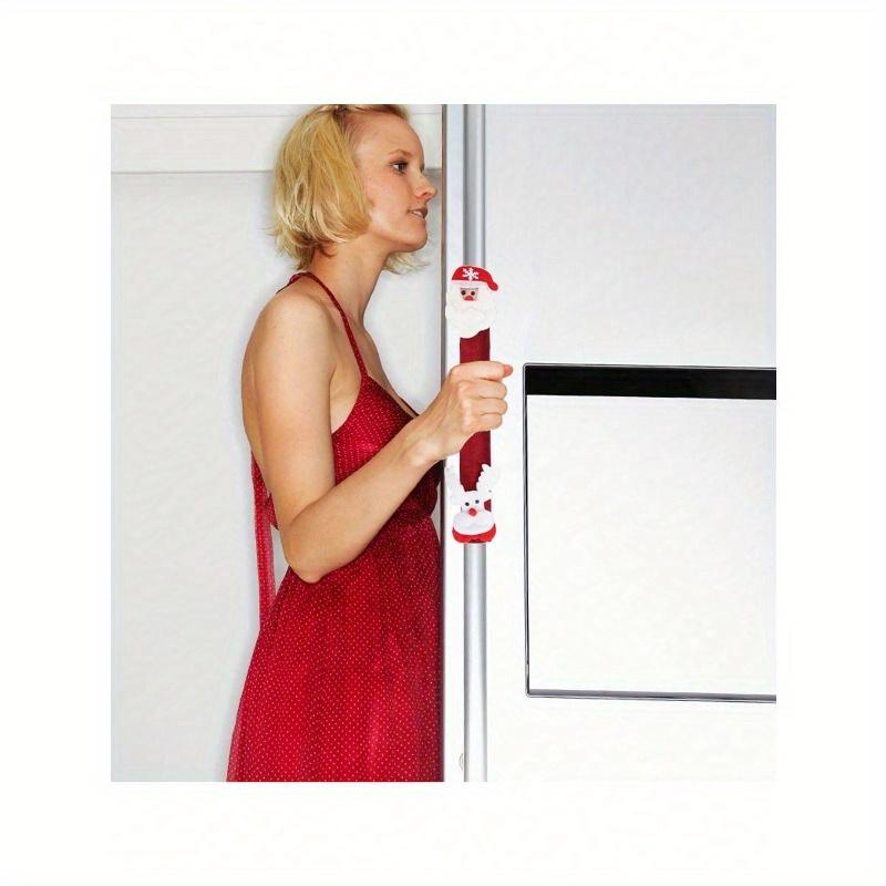 Christmas Oven Handle And Refrigerator Handle Covers, Santa Claus And Reindeer Plush Decorative Covers - Kitchen Holiday Decoration