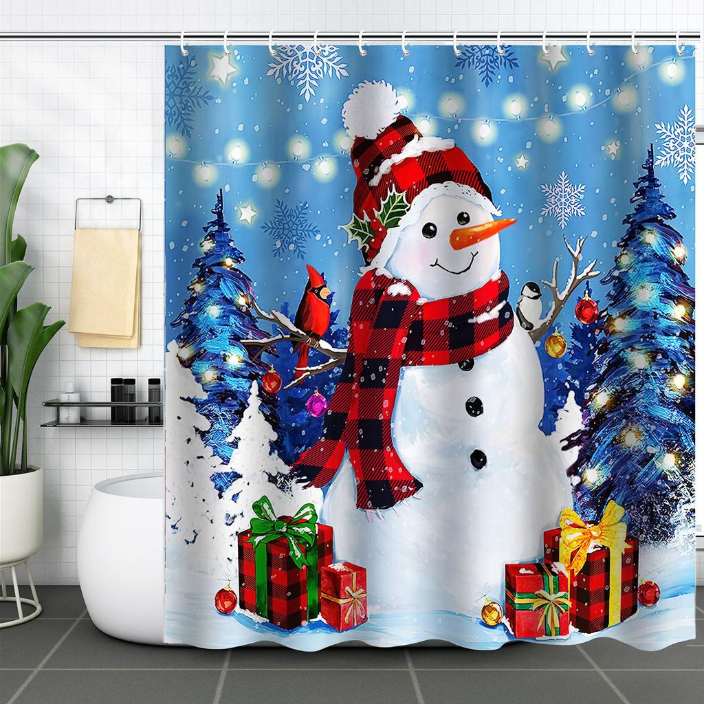 Best-Selling Christmas Digital Print Shower Curtain Waterproof, Includes Plastic C-Shaped Hooks