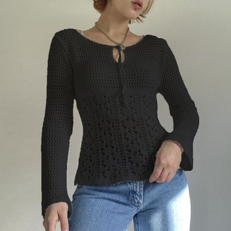 

Long Sleeves Slim Slim Hollow out Knit Long sleeve Slim fit Slimming Hollow out Knit Black S