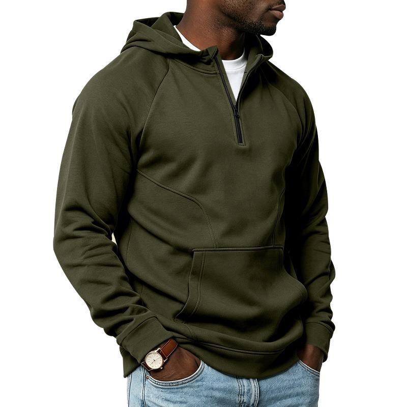 Men S Half Zip Hooded Fleece Lined Loose Fit Spliced Knit Sweatshirt