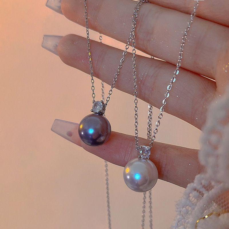 Single Black Pearl Zircon Pendant Necklace Women's Autumn and Winter Simple Niche High-end Clavicle Chain Versatile Accessories