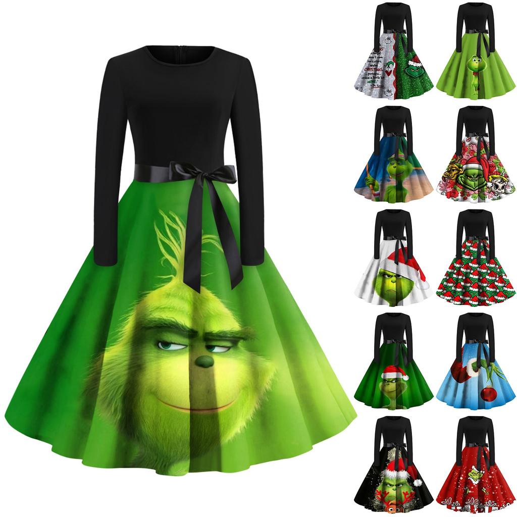 Dame Mote Rund hals Juleprint Langermet Hverdagskjole