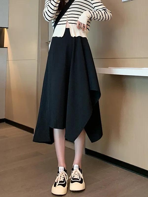 Women's Korean Style A-Line Half-Skirt, Versatile Mid-Length, Slimming Flare, Spring/Autumn Fashion.