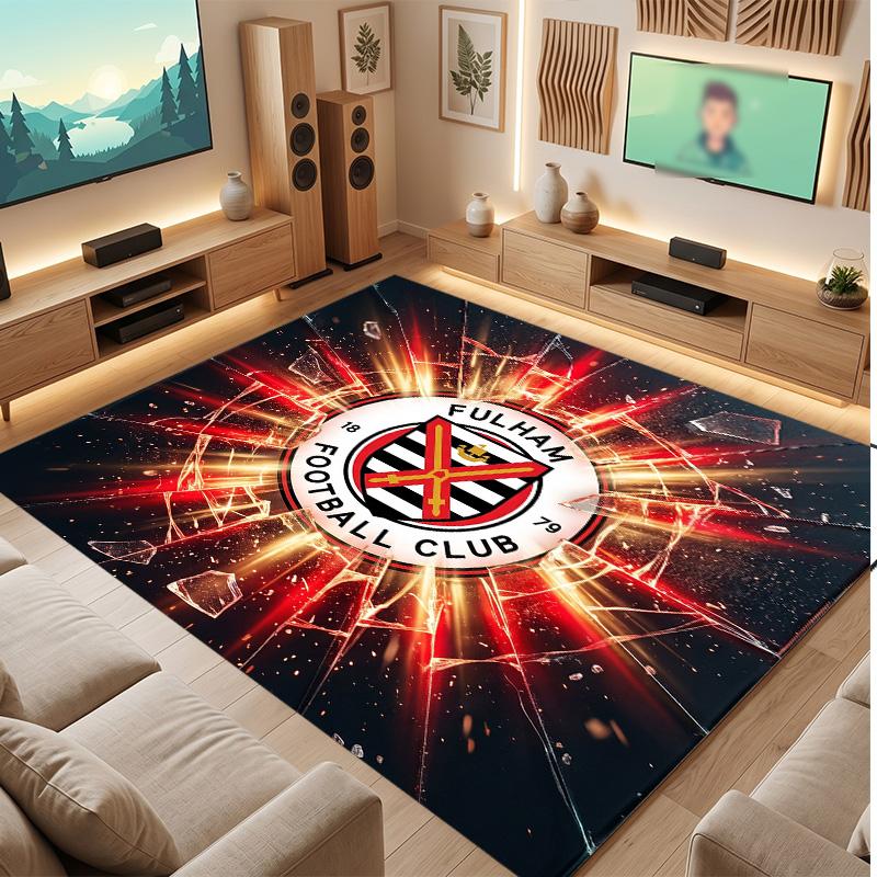 Fulham Football Print Crystal Velvet Rug, Comfortable Water Absorbent Non Slip Indoor Floor Carpet