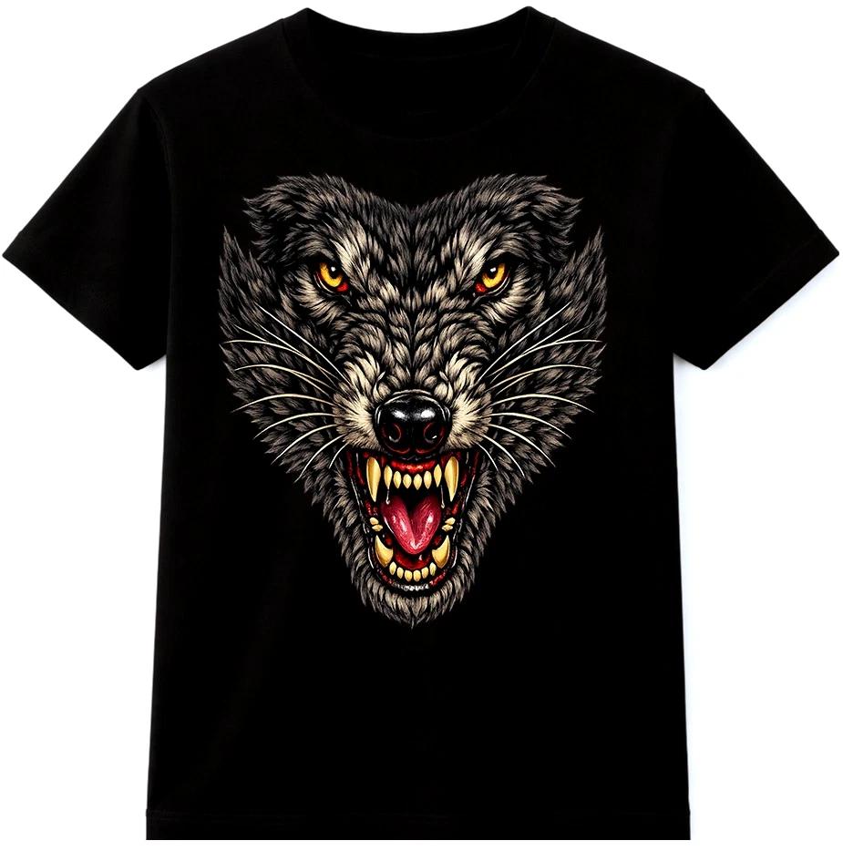 Графическая футболка с изображением головы волка Яростное дикое животное Хищник Футболка L