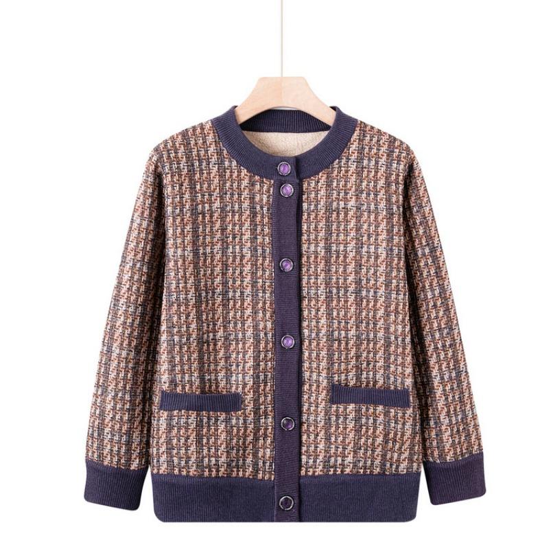 

Пожилой осенне-зимний свитер женский флисовый утолщенный жакет для пожилых 0 лет кардиган для мамы бабушкин осенне-зимний вязаный свитер 5XL (recommended 150-82.5kg)