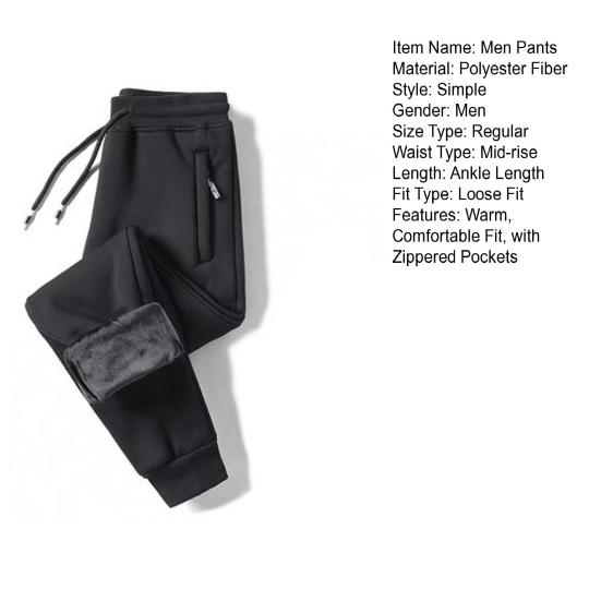 Men Thick Jogger Pants Fleece Lined Casual Sports Trousers Warm Loose Sweatpants with Zippered Pockets for Winter Daily Outings Street