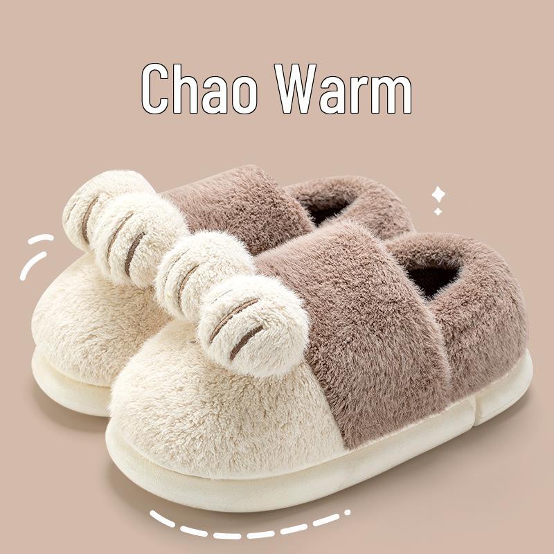 Cute 3D Cartoon Winter Indoor Slippers for Women  Men, Warm Plush Velvet Heel Cover