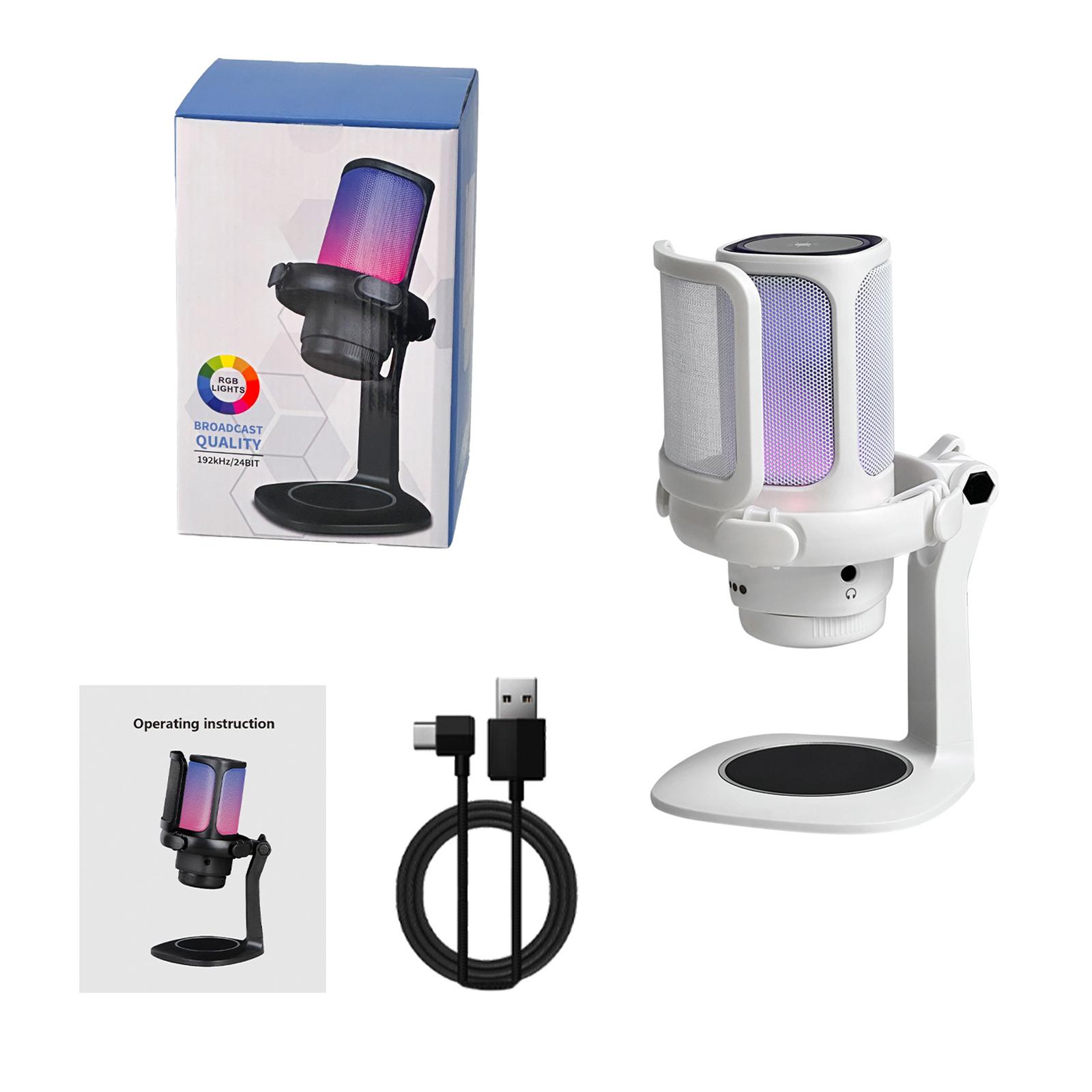 

Игровой микрофон USB компьютерный микрофон для записи с набором сетки от брызг, конденсаторный микрофон с RGB-подсветкой белый