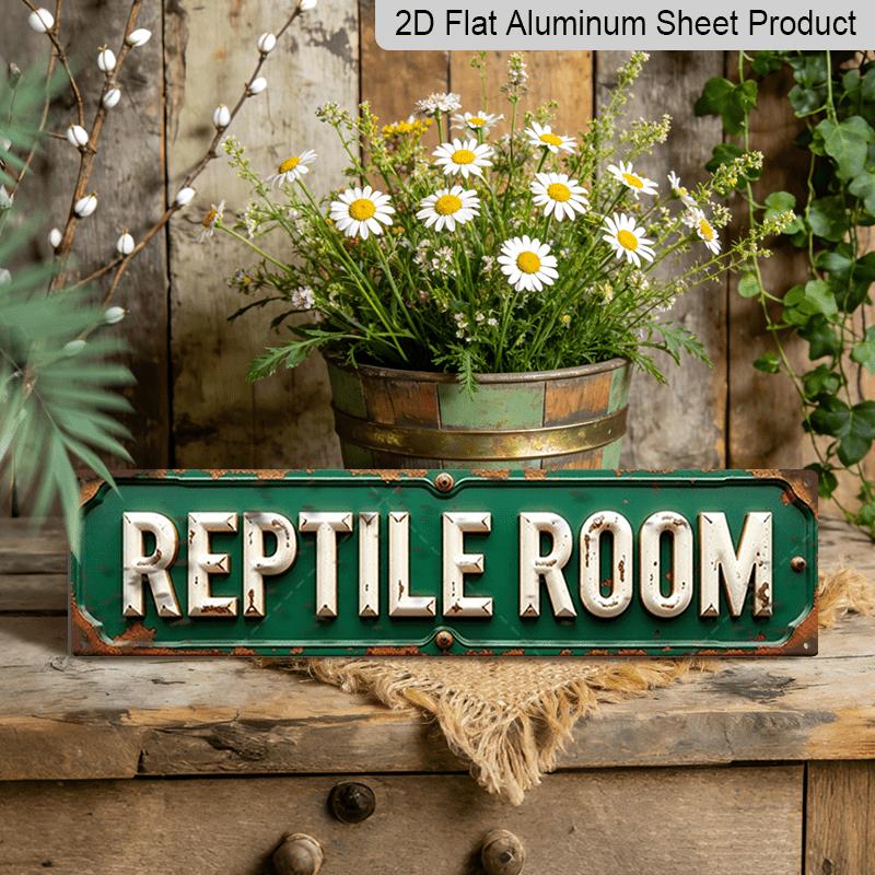 

15.7×3.94inch Aluminum decorative sign, Featuring a Retro Green Design That Reads Reptile Room. This Vintage-Style Wall Art Is Perfect for Zoos 40cm x 10cm