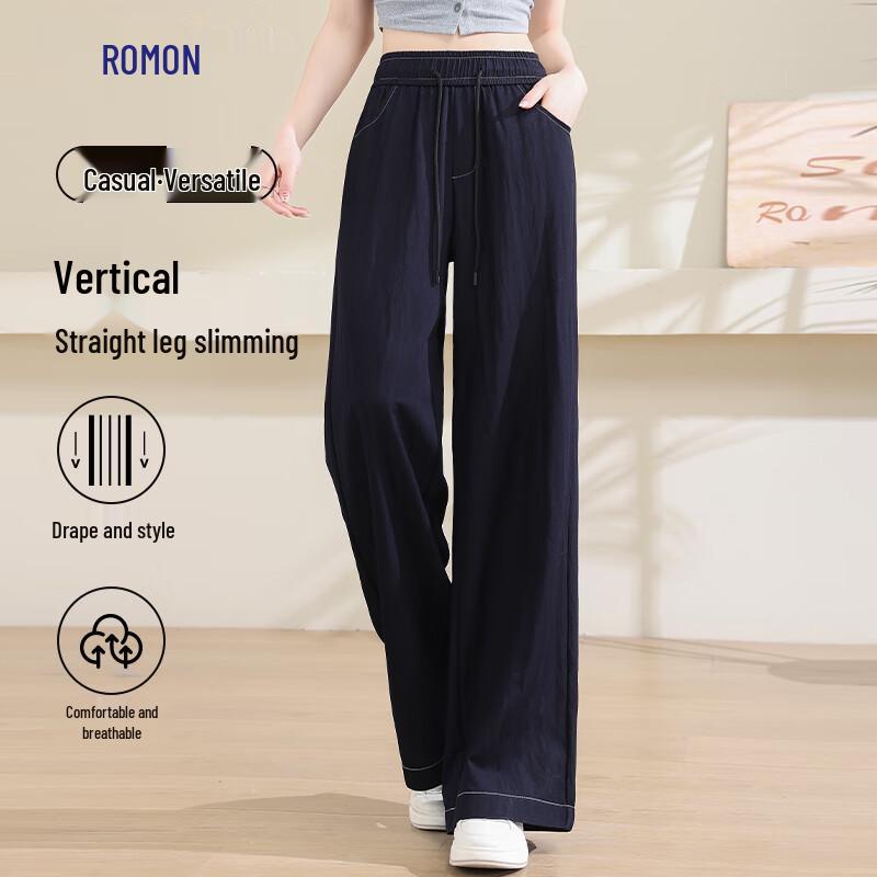 

Luomeng Women s Summer Ice Silk Draped Cloud Wide-Leg Pants M