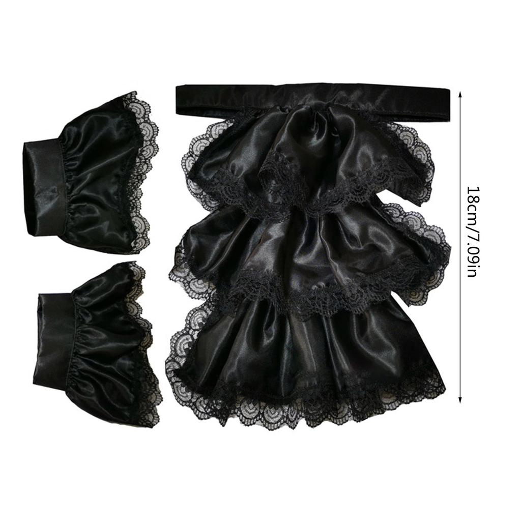 Set Jabot Coloniale Pizzo Arricciato Raso Cravatta Colletto con Polsini Set Accessorio Costume per Uomini Donne Bambini