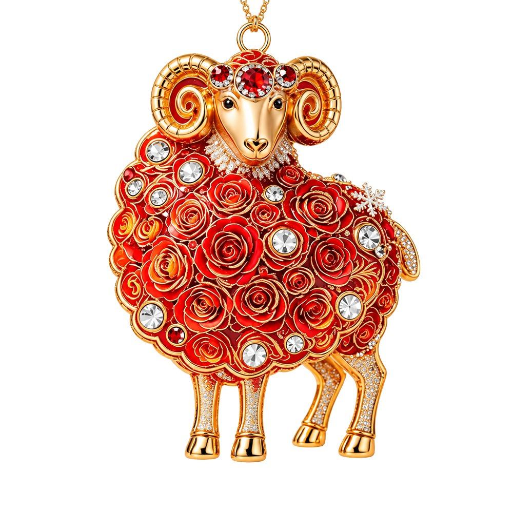 Artificial Rhinestone Goat Pendant 2D Flat Animal Hanging Decoration Christmas Tree Ornament