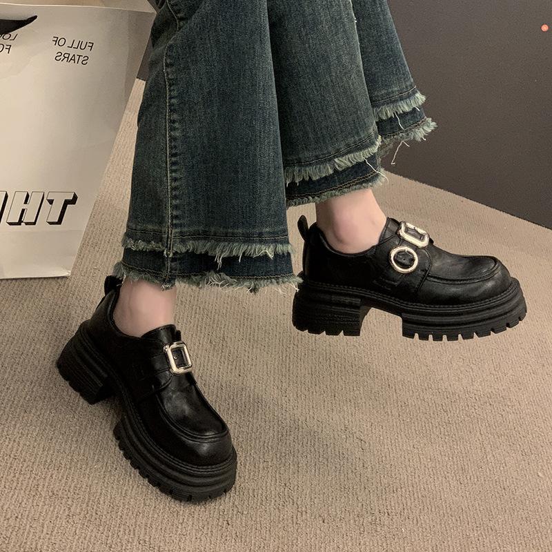 Platform Loafers Women's Spring 2025 New British Style Round Head Casual Single Shoes Small Muffin Shoes Leather Shoes