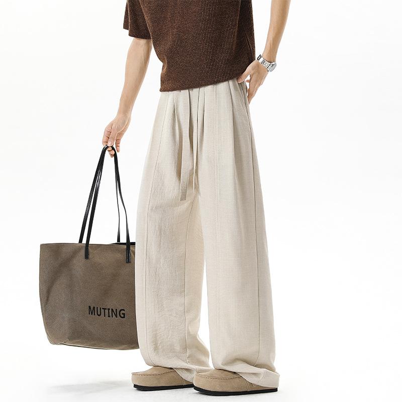 Summer Imitation Linen Pants Old Money Style Retro Breathable Light Drape Long Pants Lazy Loose Wide Leg Pants New