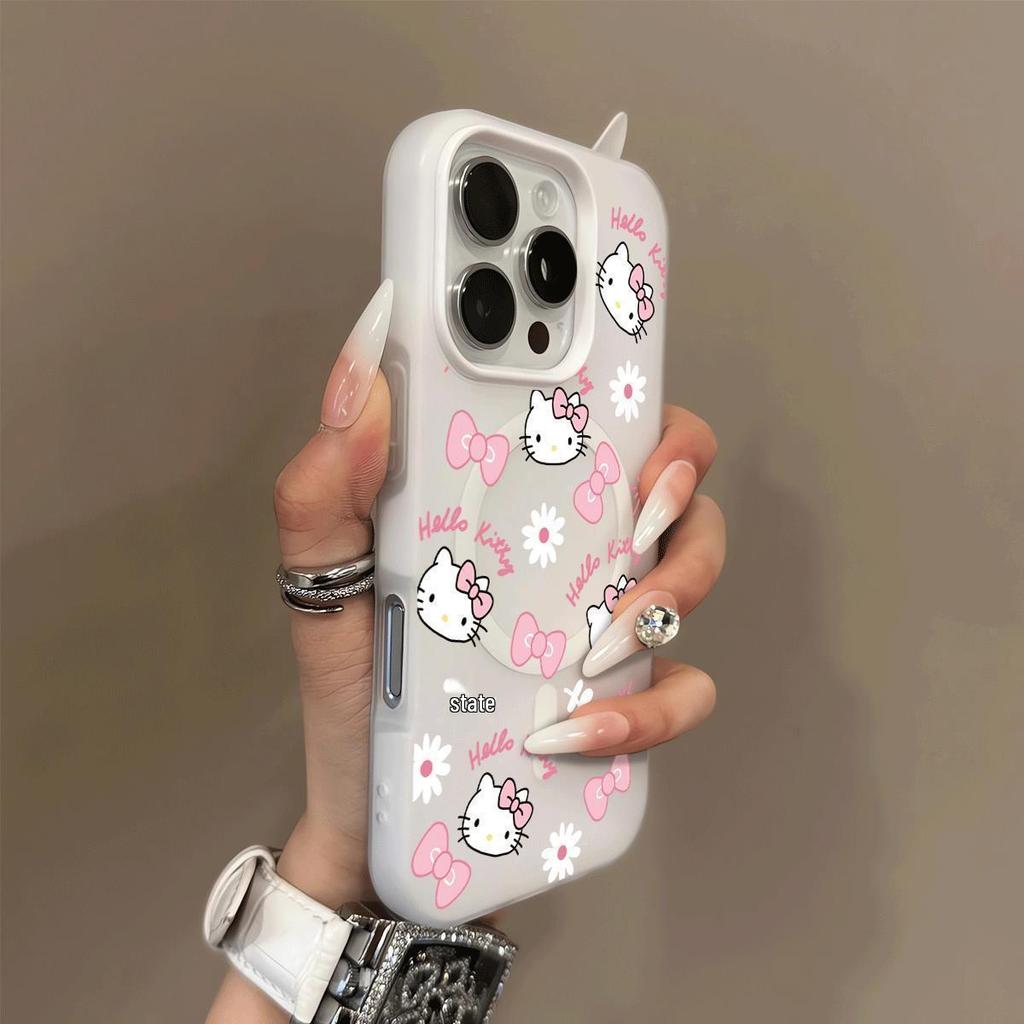 Cartoon Bowknot KT Cat Case for iPhone 17pro Max to 15Pro
