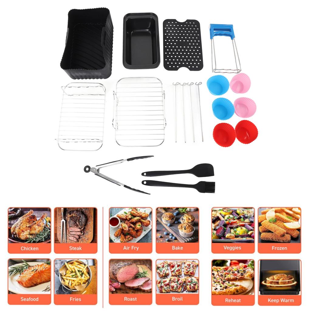 Fryer Accessories Set Grill Rack with Skewer Liners Silicone Brush Food Tong Fryer Cake Pan Stainless Steel Pan Easy To Clean