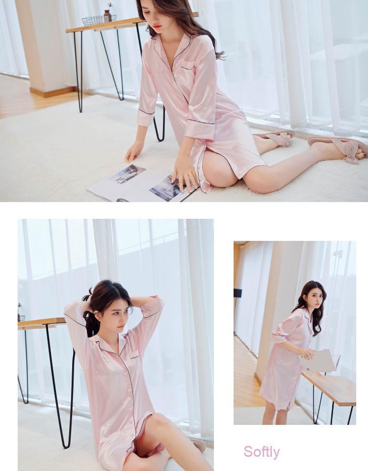 Han Yatong Women's Seven-Sleeve Summer Nightgown - Loose, Sexy, Korean-Style Silk Pajamas