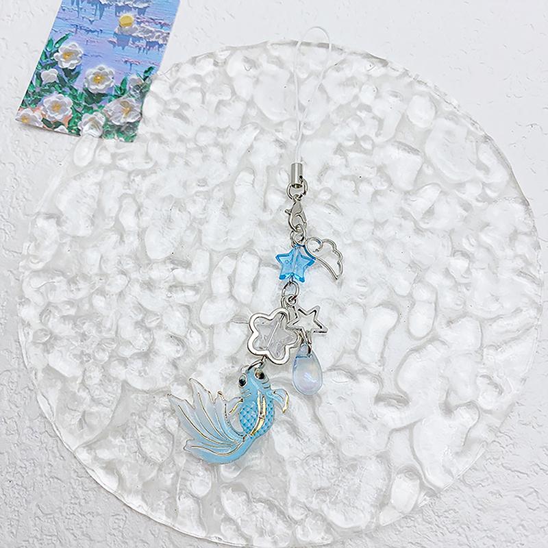 

Y2K эстетическая цепочка для телефона с золотой рыбкой звезда бисерные золотые рыбки ремешки для мобильного телефона милый телефонный брелок с подвеской для девочек подарки синий