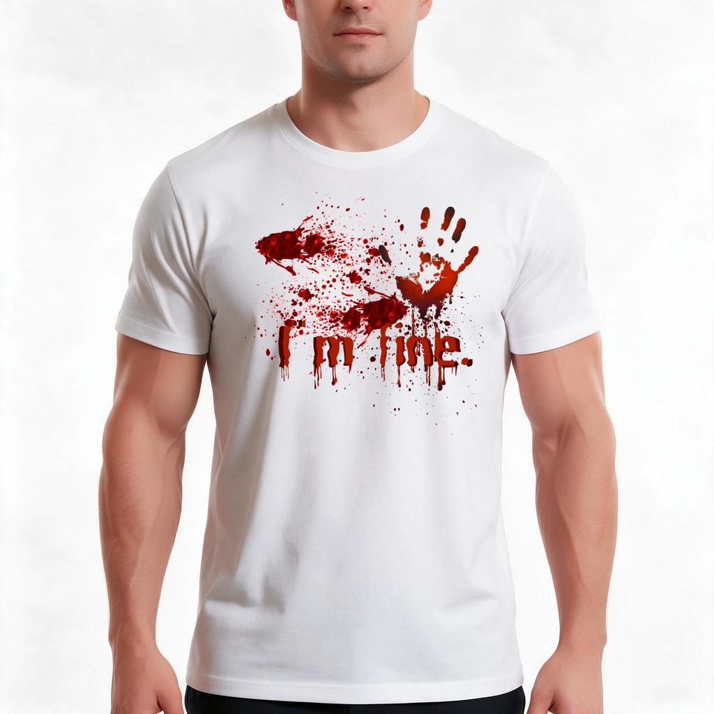 Im Fine Blood Bloody Halloween Im Fine Tshirt Summer Casual Cotton Tee Oversized Streetwear Tops Vintage Graphic Print