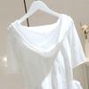 Women's 2025 Hooded Short-Sleeve Loose-Fit Slimming Pullover T-Shirt for Spring/Summer