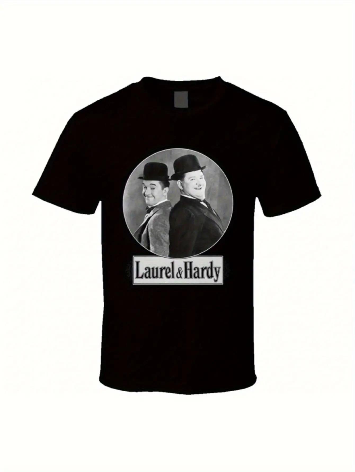 Laurel & Hardy Vintage Comedy Graphic T-Shirt - Black Short Sleeve Round Neck Casual Tee XXXL