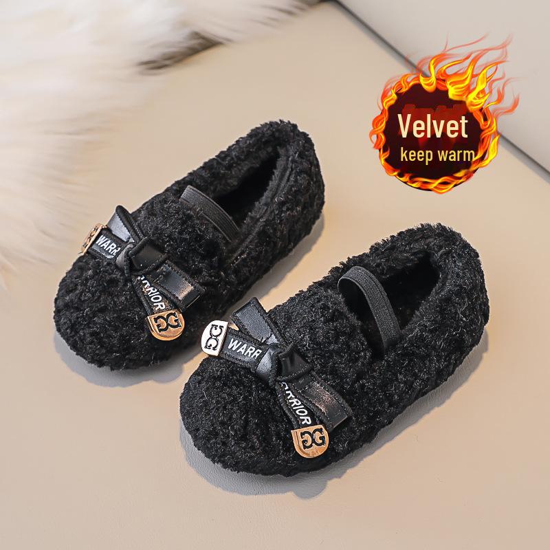 2024 Cute Fur Toddler Girls' Shoes - Velvet-Lined, Warm Cotton for Autumn/Winter