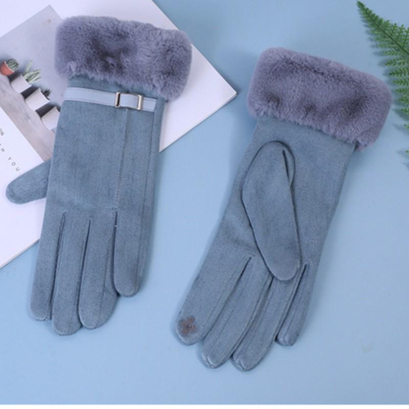 Womens Thick Winter Warm Fleece-Lined Suede Gloves Touchscreen Compatible Windproof Anti-Slip Outdoor Riding