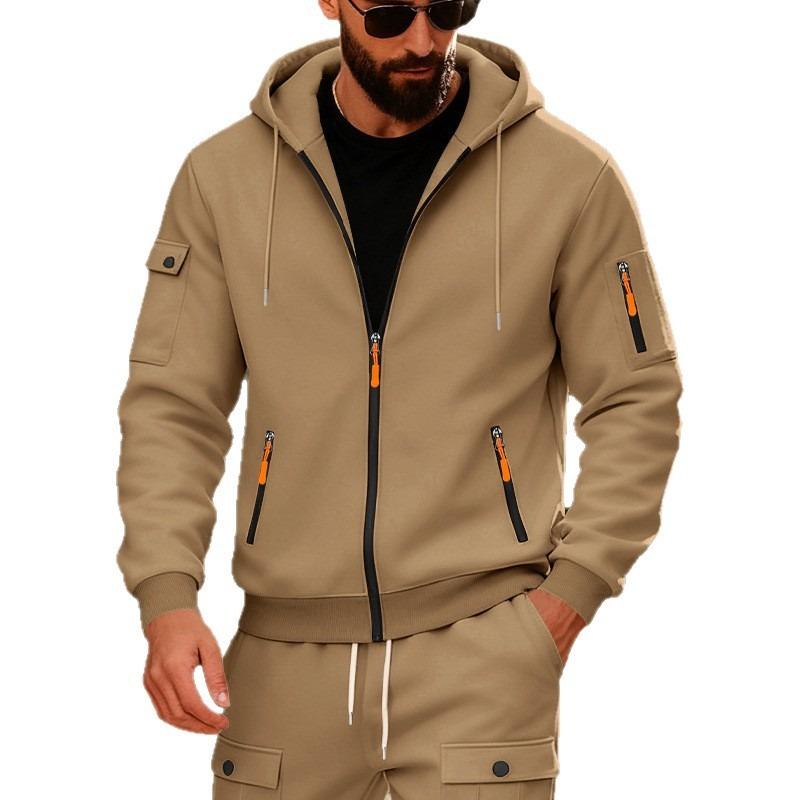 Men Loose Plus Size Zip Up Hooded Fleece Lined Casual Sports Open Front Hoodie Jacket