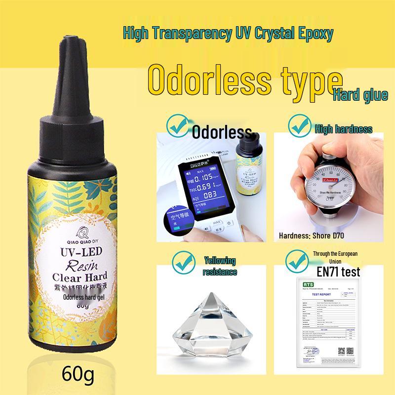Qiaoqiao Odorless UV Glue: Thin Epoxy Resin, Clear, UV Curing, Yellowing Resistant DIY