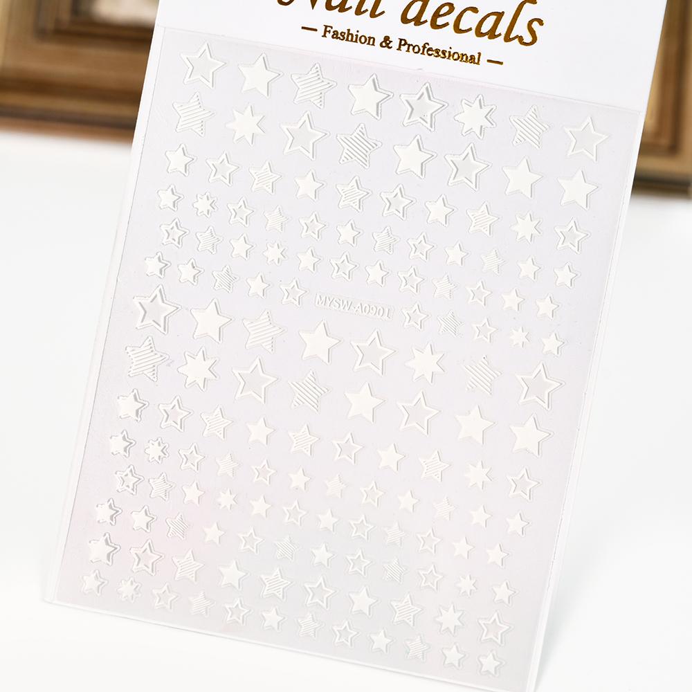 Black White Star 3D Nail Art Sticker Y2K Pentagram Self-Adhesive Decals Laser Shiny Glitters Starlight Manicure Ornaments Slider