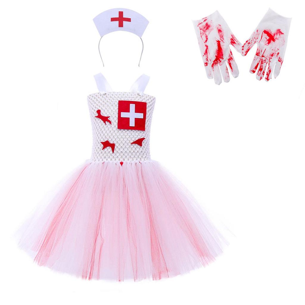 Halloween Terror Mary Nurse Cosplay Costume Children Horror Bloody Dress Carnival Party Terror Dress Up New Halloween Costume