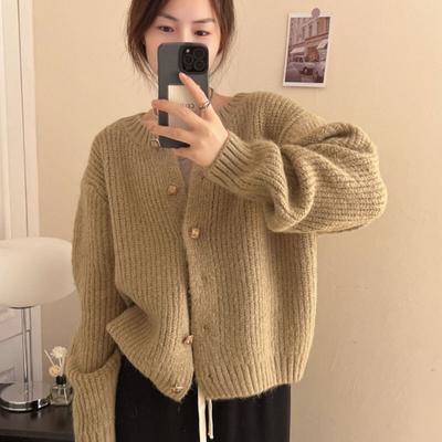 Lazy Korean Loose Sweater Female Coat 2023 Spring and Autumn New Style Silhouette Solid Knitted Cardigan Sweater Female Tops