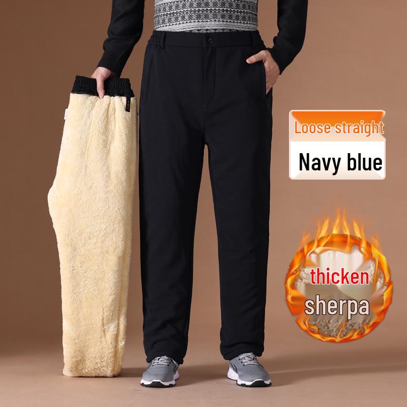 

Woodpecker Men s Warm Lambswool-Blend Pants - Thickened Winter Style for Middle-Aged and Elderly 2XL [Weight: 120-140 kg] темно-синього кольору