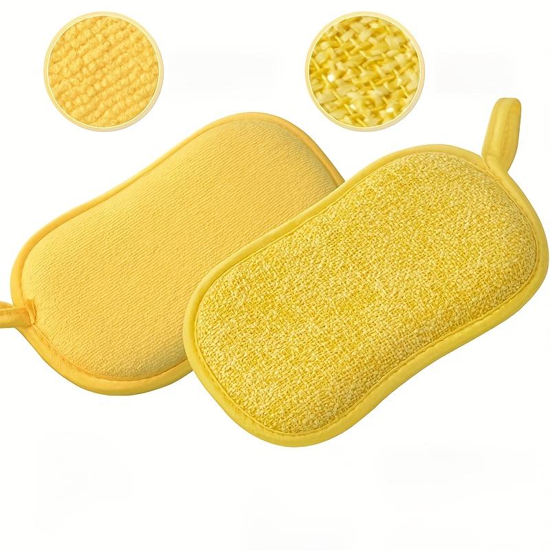 4pcs Double-sided Bamboo Fiber Dishwashing Sponge Scrubbing Dishwashing Pot Artifact Hotel Kitchen Cleaning Supplies Scouring Cloth Magic Wipe
