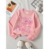 European Sizes Girls' Soft Crewneck Sweatshirt, Pink Seashells Bows Stars Pattern with Cute Print, Casual All-Match, Ideal Holiday Present