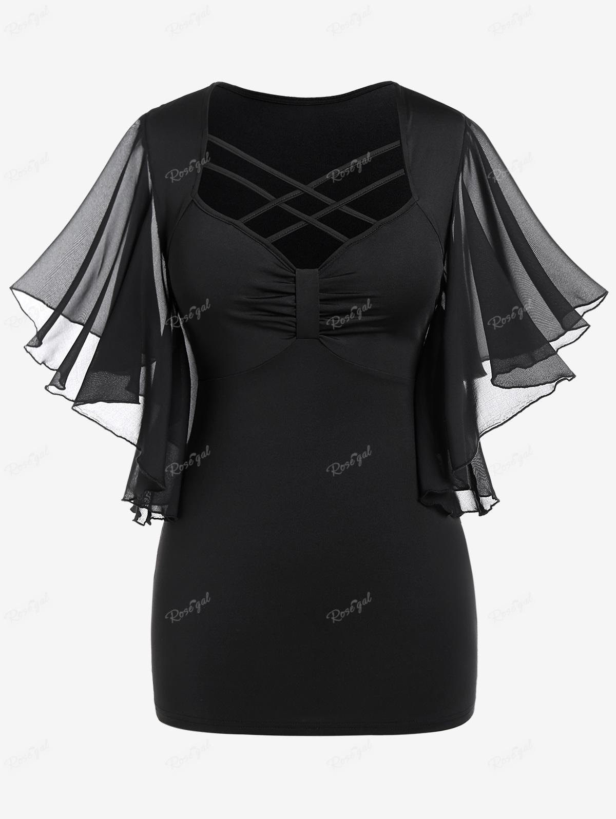 

Rosegal Plus Size Шифоновый топ со сборками и перекрещивающимися бретелями на рукавах-бабочках M чёрный
