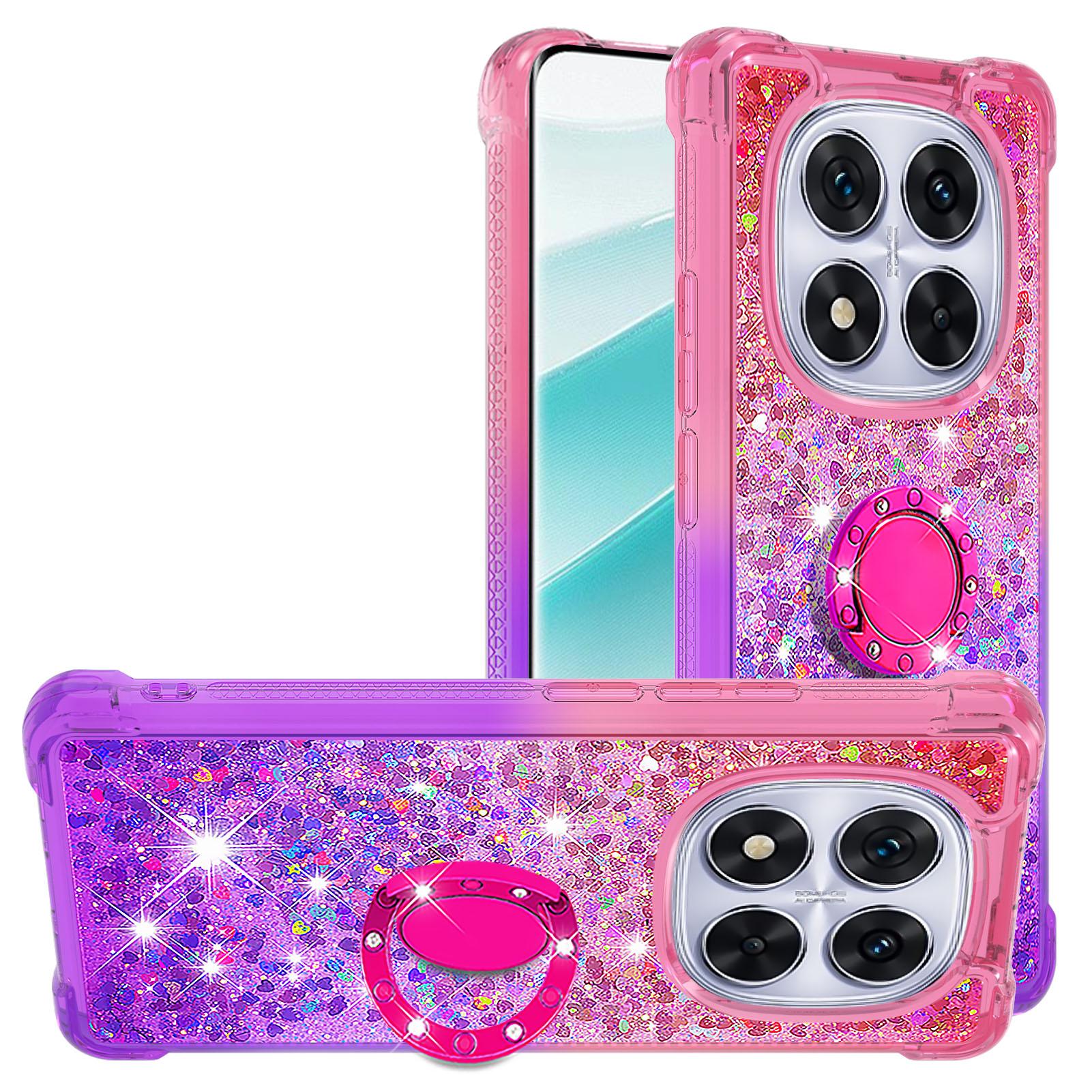 

For Xiaomi Redmi Note 14 Pro+ 5G TPU Case with Kickstand Gradiant Quicksand Shockproof Cover Pink+Purple