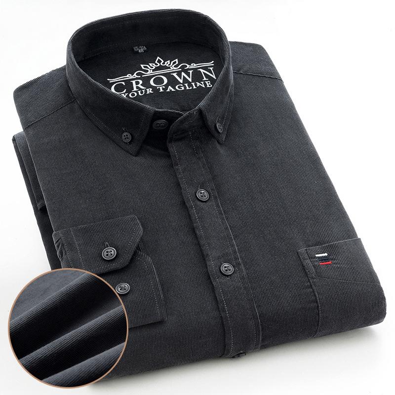 7XL 6XL Camisa de Pana para Hombre Manga Larga 100% Algodón Casual Corte Regular Suave Cómoda Bolsillo Camisas de Vestir Formal Ropa de Hombre