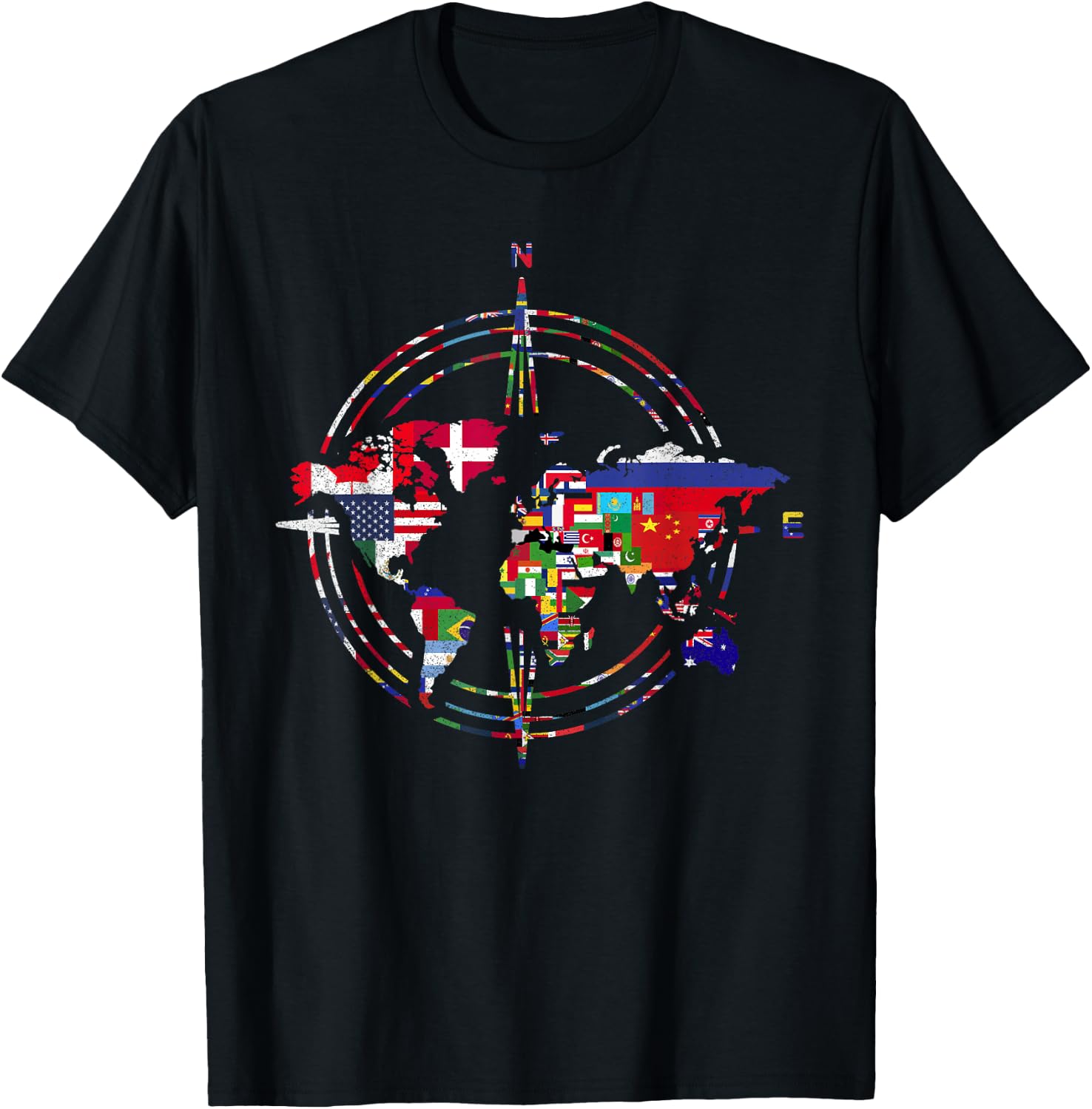 World Map Flag Compass Graphic T-shirt XL