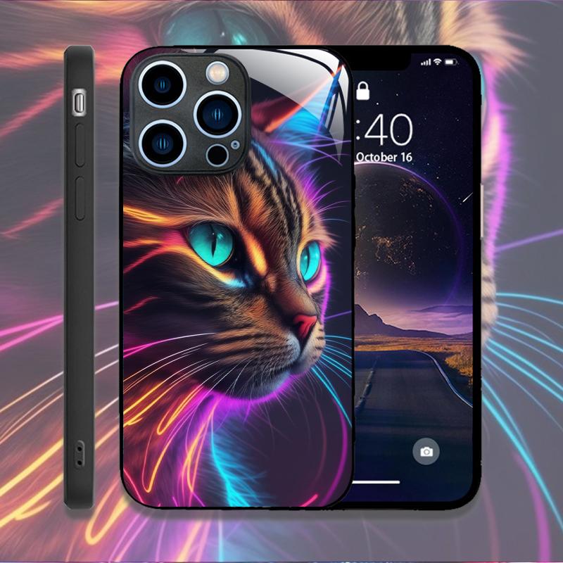 Cute Animal Cat Painting Phone Case for IPhone 16 Pro Max 15 14 13 12 Mini 11 XS XR 7 8 14 Plus Hard Covers Tempered Glass Cases