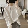 Baby Doll Collar Sweatshirt Jacket Women's New Autumn Loose French Solid Color Button Stitching Versatile Pullover Top