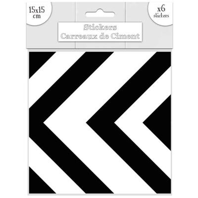 [R2192] - Set of 6 Black and White 'Cement Tiles' Stickers - 15x15 Cm