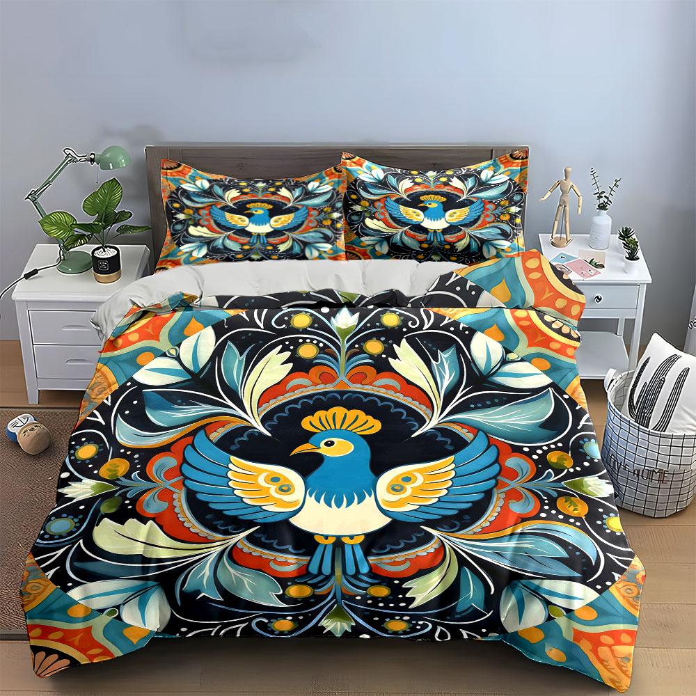 Colorful Decorative Bird Pattern Set Soft Comfortable Duvet Cover Bedding Set Included 1*Duvet Cover & 2*Pillowcases, Gift