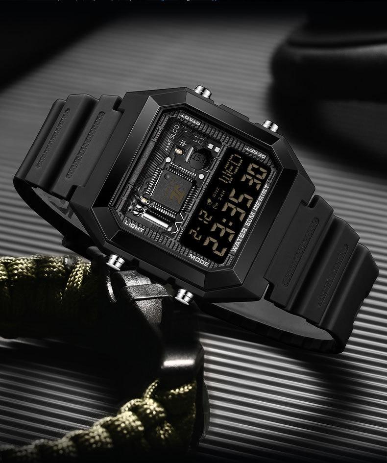 Sanda Luminous Waterproof Teen Alarm Watch - Square Electronic Sports Countdown Timer