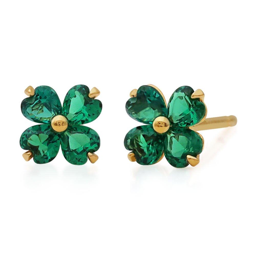 14K Gf Gold-Filled Lucky Green Clover Earrings