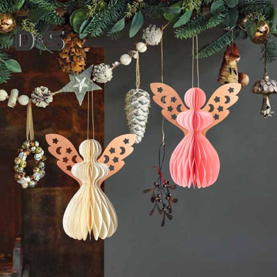 Angel Honeycomb Ornament Paper Angel Hanging Ornament with Sparkling Edge 3D Honeycomb Angel Decoration for Birthday Party Wedding