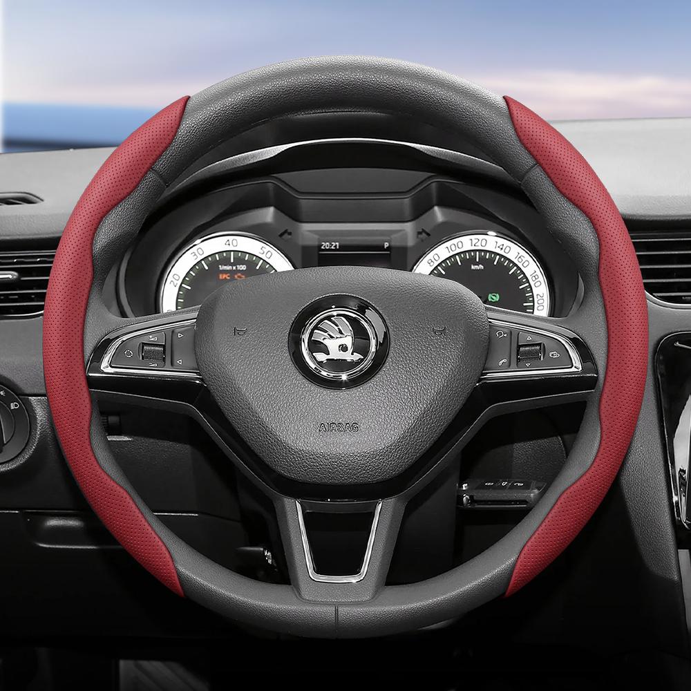 WFM1  Suitable for Skoda Breathable Leather Steering Wheel Cover with Segmented Quick-Release Design, Non-Slip and Durable, Octavia Rapid Kodiaq 