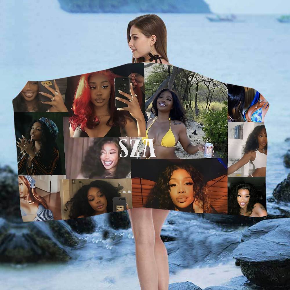 

Popular Singer S-Sza Microfiber Blanket Quick Drying Beach Towels Oversized Printing Super Absorbent Pool Towel Blanket W40*H60(CM)